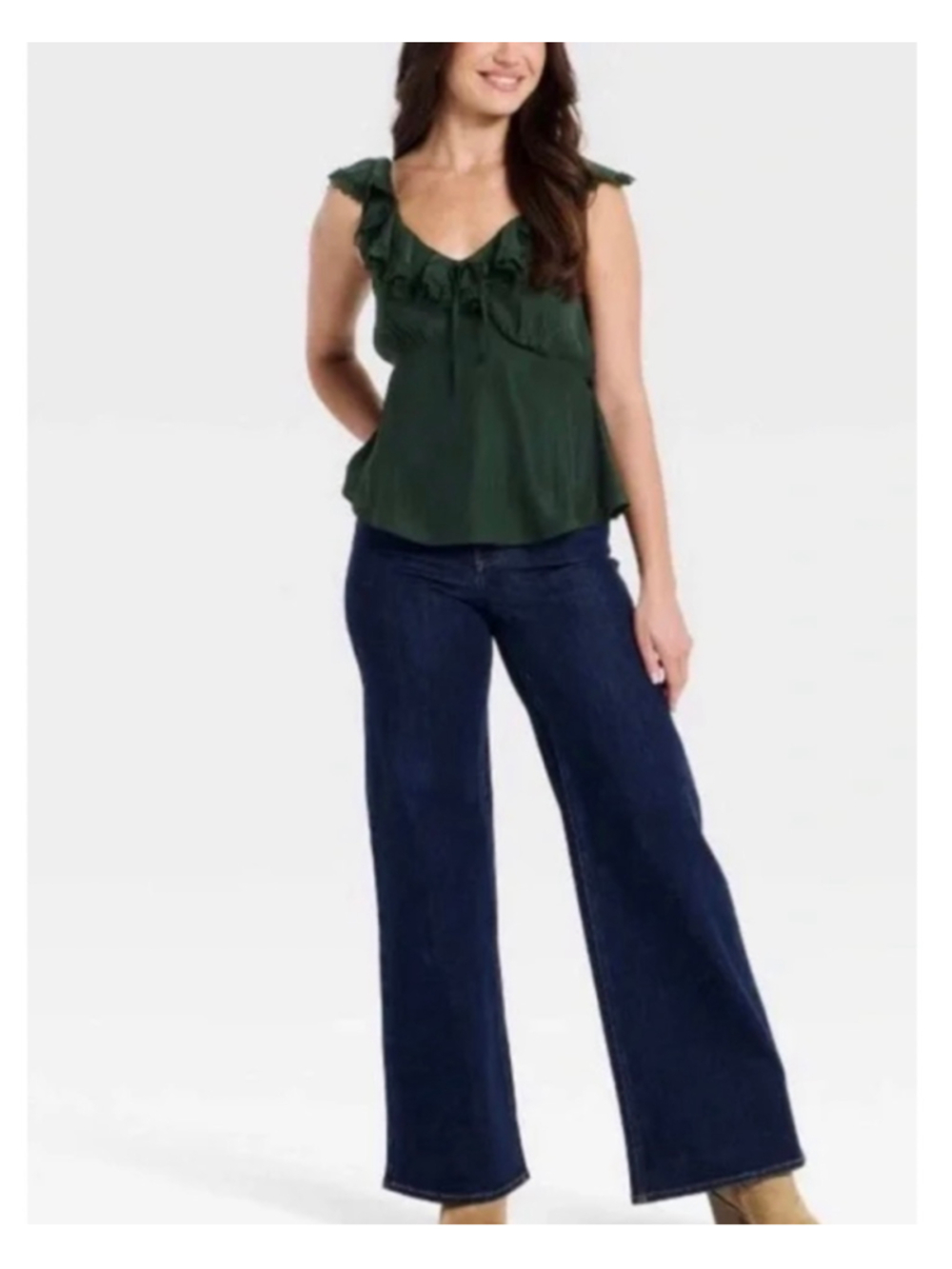 Women's Universal Thread Blouse XL Green Ruffle V-Neck Top Lace size XL - Picture 3 of 7